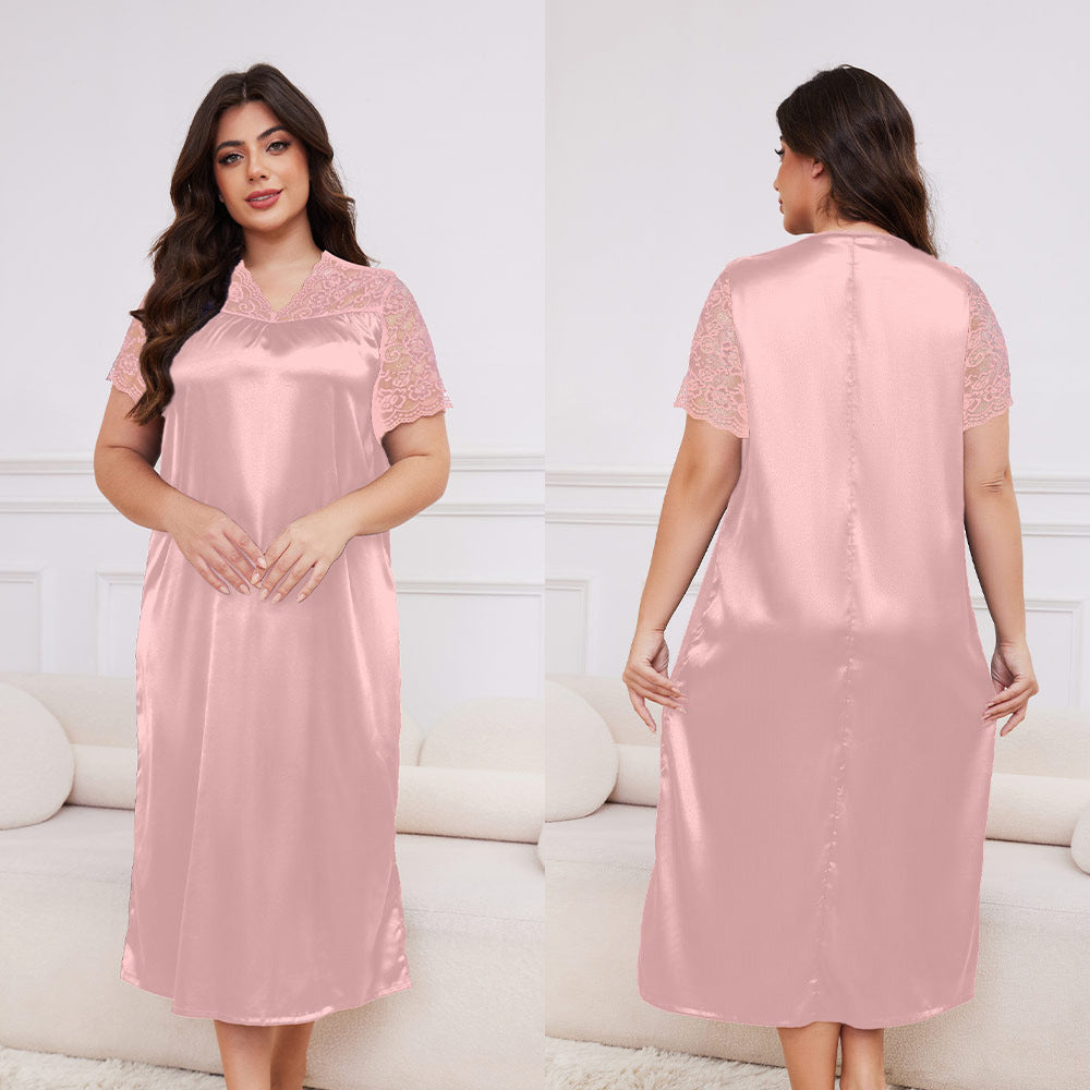 Ice Silk Short Sleeve Nightdress Loose Casual Homewear SQ22094