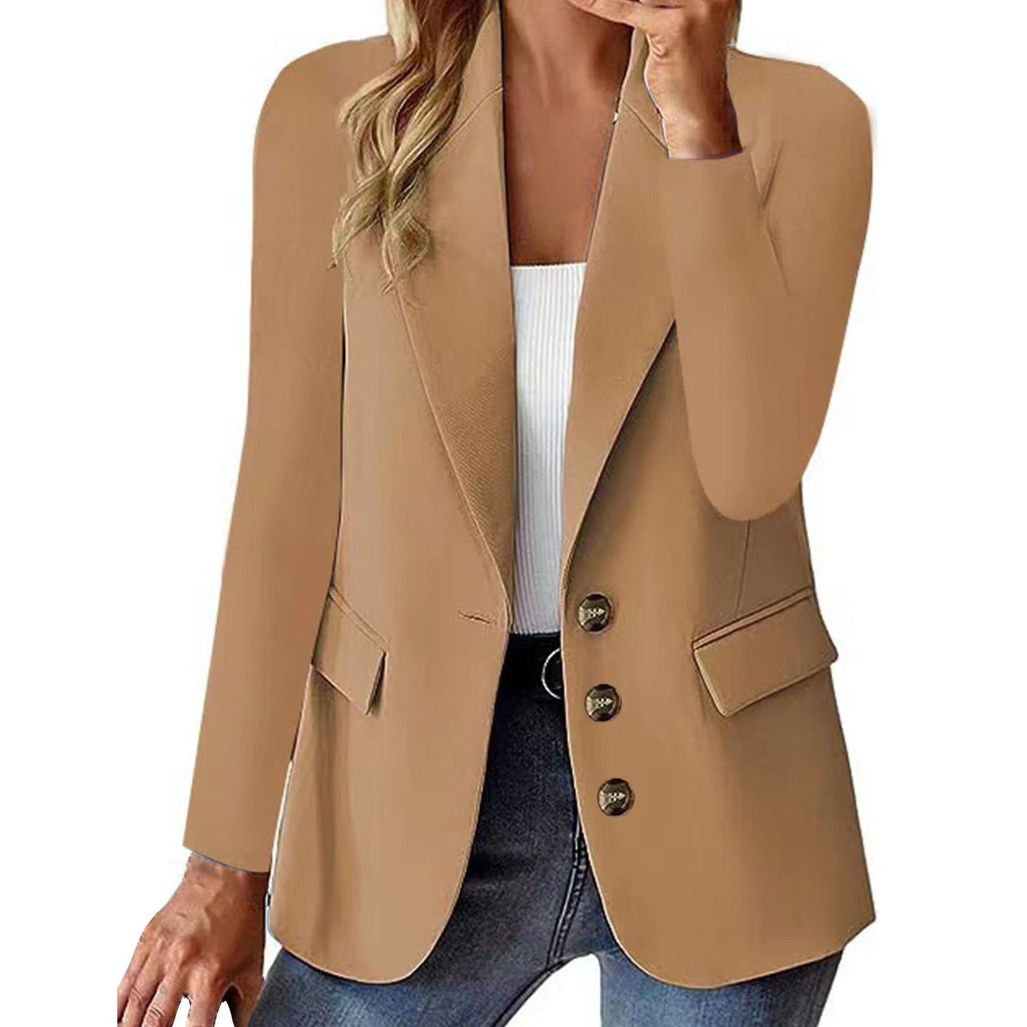 Fashion Casual Women Blazer Long-sleeved Solid Color Casual Cardigan Small Suit Jacket For Women Elegant Office Lady Outerwear