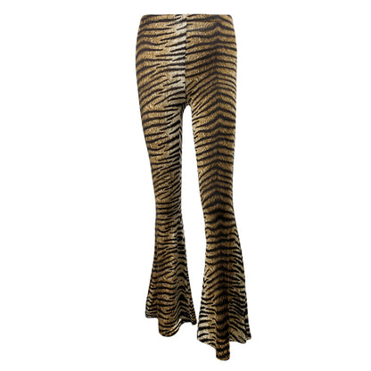 Women's High Waist Casual Pants Fashion Slim Leopard Print Bell-bottom Pants