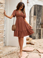 Women's Fashion V-neck Solid Color Ruffle Sleeve Dress