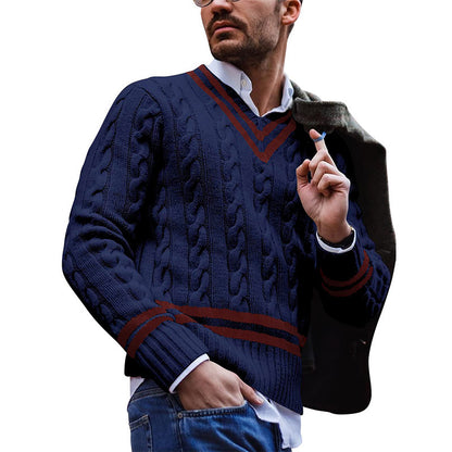 Men's Striped Color Matching Knitted Fashion Tops