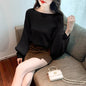 Lantern Sleeve Sweater Underwear Off-shoulder Collar