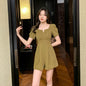 Women's Puff Sleeve High Waist A-Line Straight Wide Leg Jumpsuit