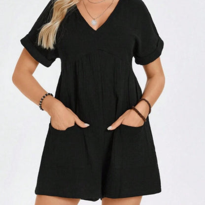 Batwing Sleeve Pocket Patched Romper