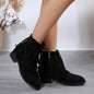 Plus Size Pointed Tassel Fashion Short Boots Female Chunky Heel Side Zip