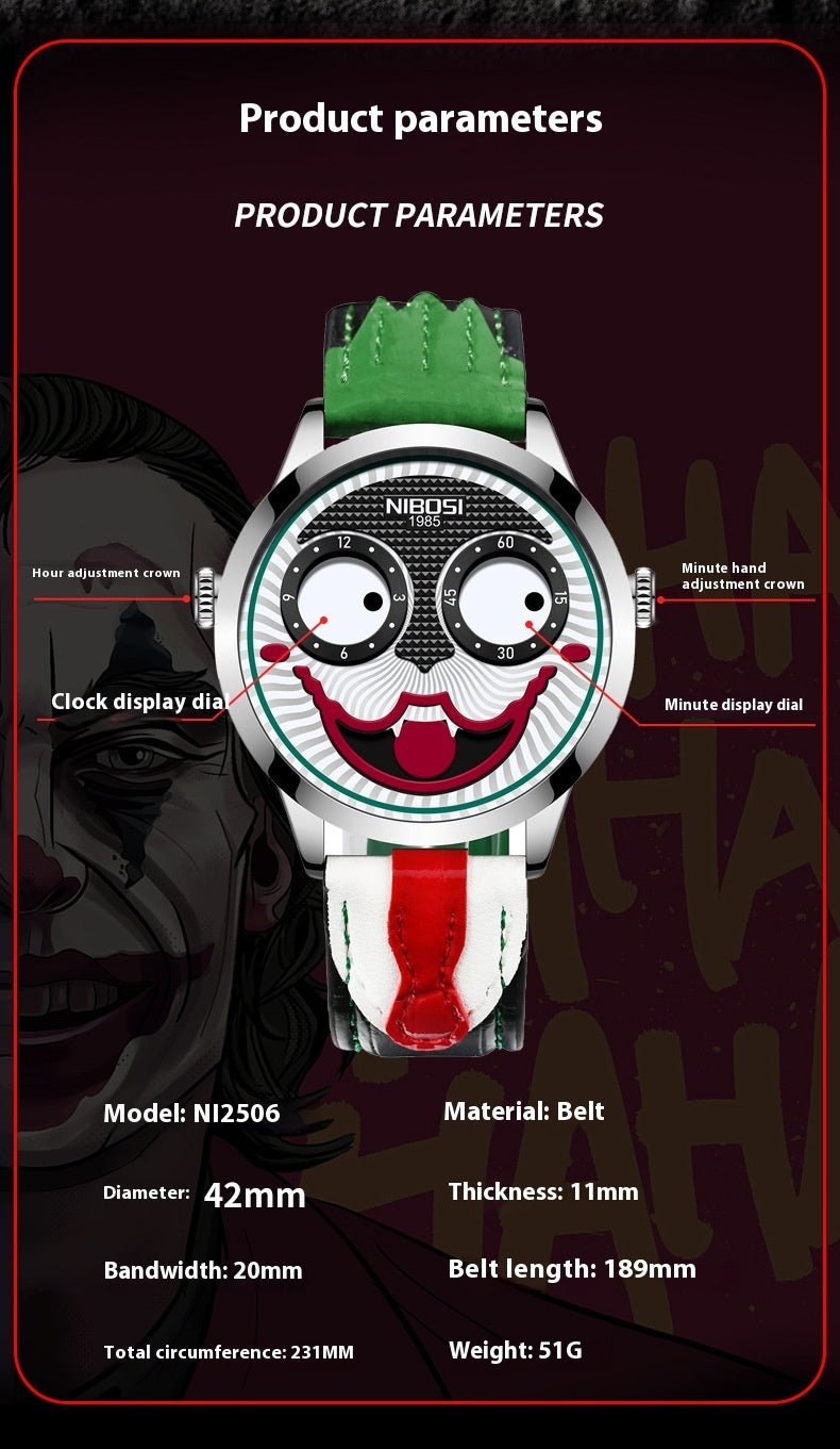 Russian Clown Men's Watch Leather Waterproof