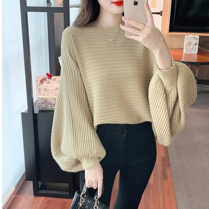 Lantern Sleeve Sweater Underwear Off-shoulder Collar