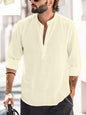 Men's Casual Stand-up Collar Door Barrel Solid Color Long-sleeved Shirt