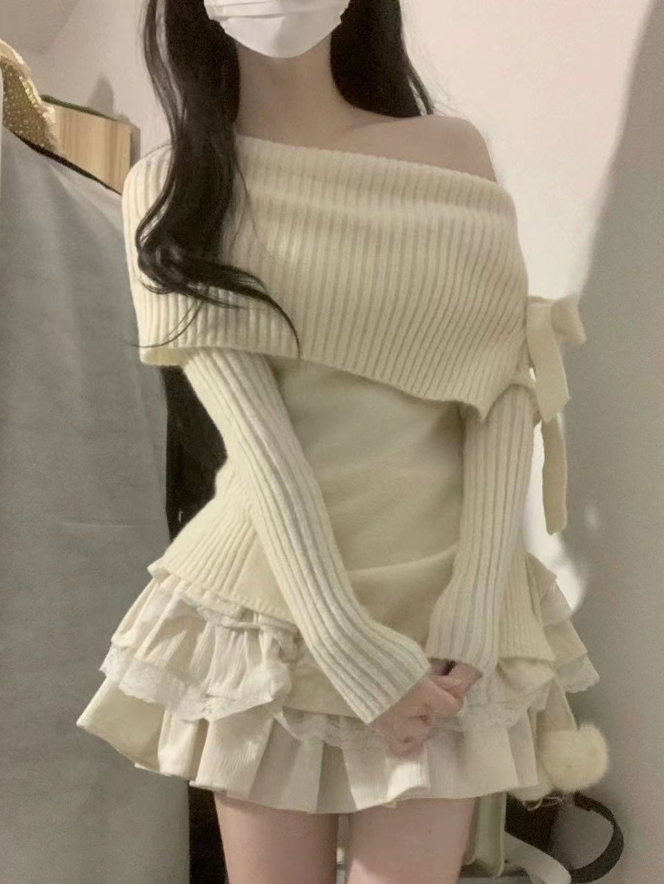 One-shoulder Long Sleeve Knitwear Woman