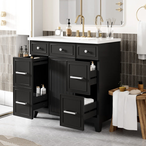 36  Bathroom Vanity Cabinet With Sink Top Combo Set , Black ,Single Sink,Shaker Cabinet With Soft Closing Door And 3 Drawers