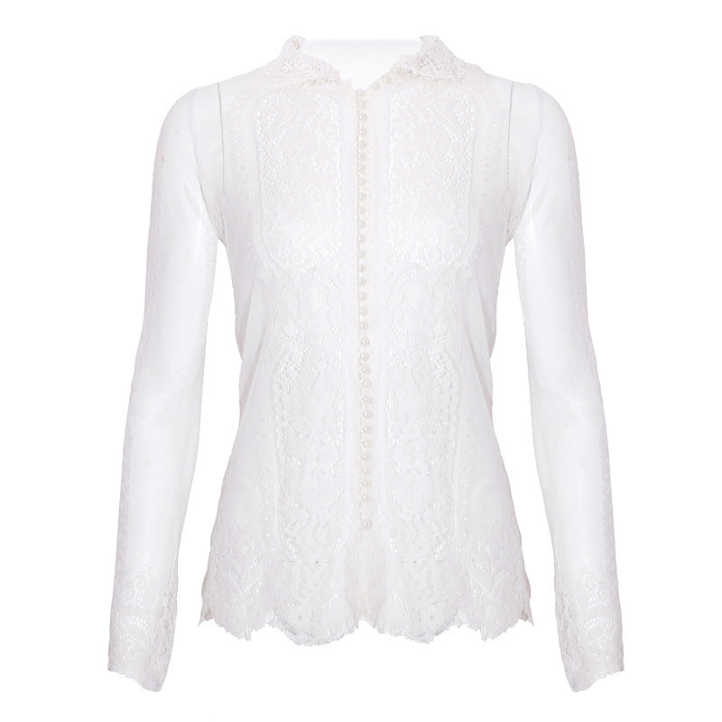 Slim Lace Inner Match Pearl Thin Cardigan