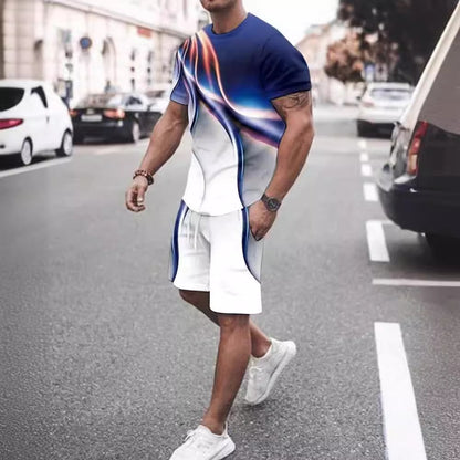 Men's Casual T-shirt Shorts Two-piece Printed Sportswear