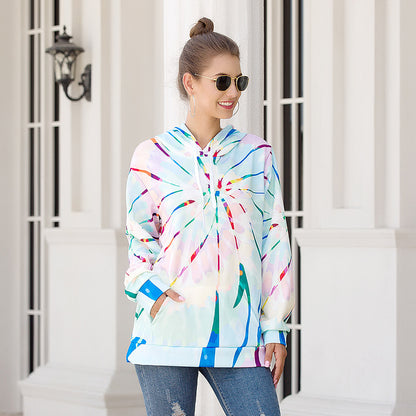 Loose Long-Sleeved Printed Hooded Sweatshirt