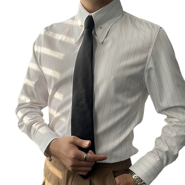 Spring Men's Empire Collar Striped Shirt