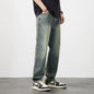 Distressed High Waist Jeans Men's Straight-leg Pants