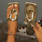 Plus Size Square Toe Open Toe Flip-flops Flat Metal Buckle Sandals