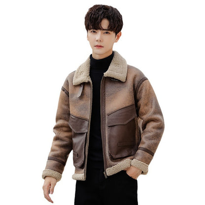 Leather And Fur Casual Coat For Men