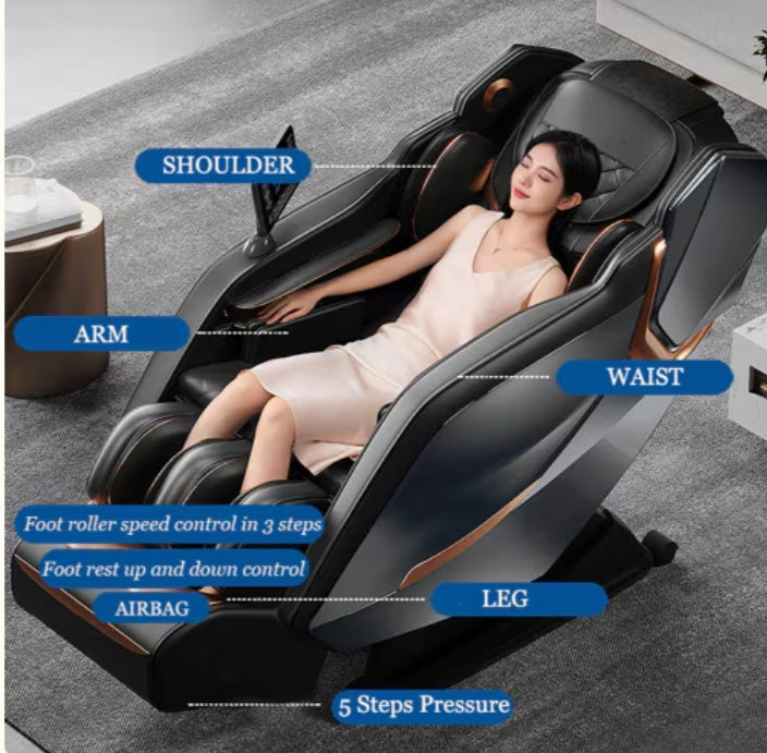 Full Body Zero Gravity Shiatsu Massage Chair SL-Track Recliner With Airbag Speaker LCD Screen Remote Control Voice Control BackLeg Heat