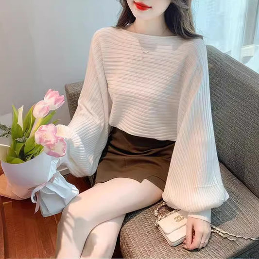 Lantern Sleeve Sweater Underwear Off-shoulder Collar