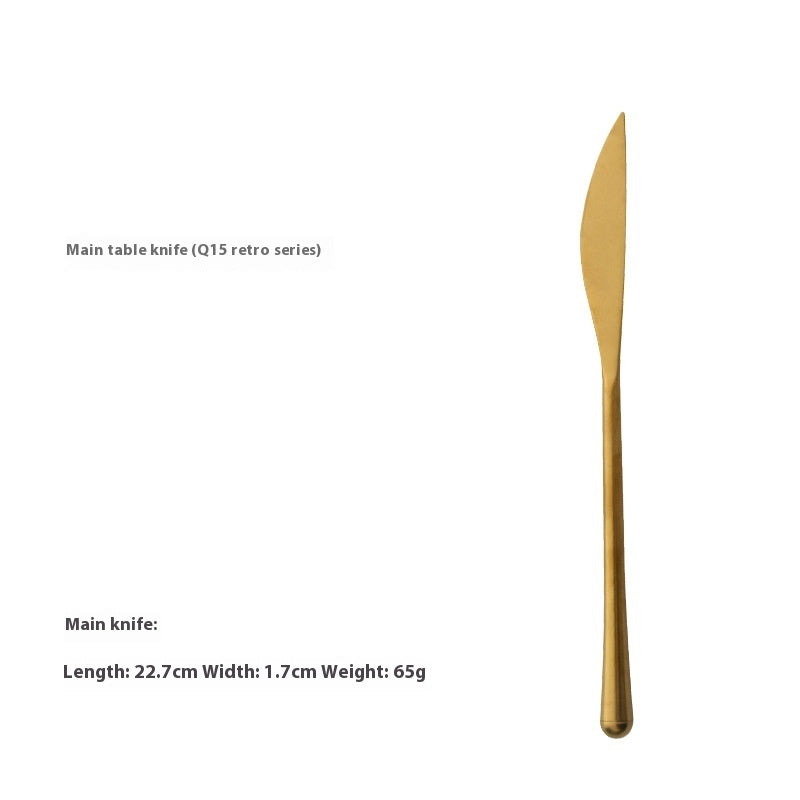 Retro Golden Steak Japanese-style Distressed 304 Stainless Steel Stir Knife, Fork And Spoon