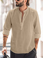 Men's Casual Stand-up Collar Door Barrel Solid Color Long-sleeved Shirt