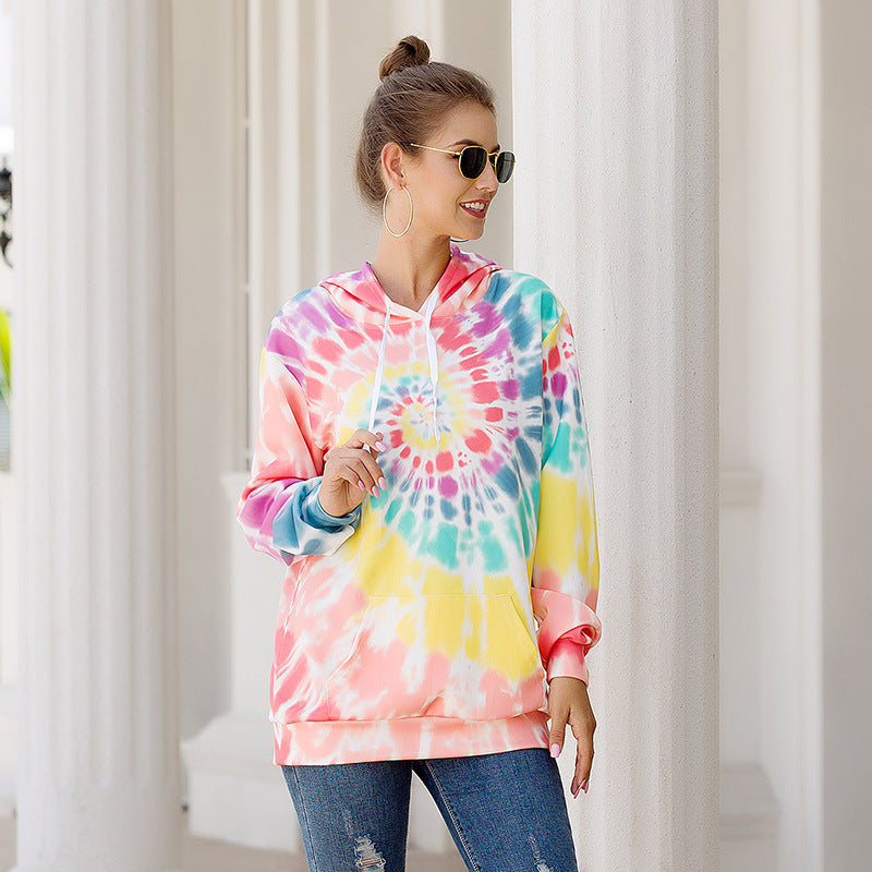 Loose Long-Sleeved Printed Hooded Sweatshirt